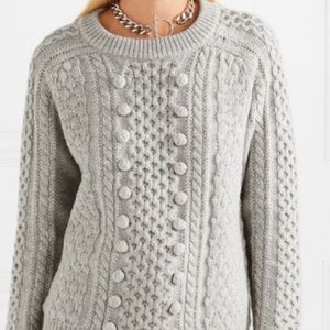 J. Crew Pom Pom Cable Knit Crewneck Sweater Med